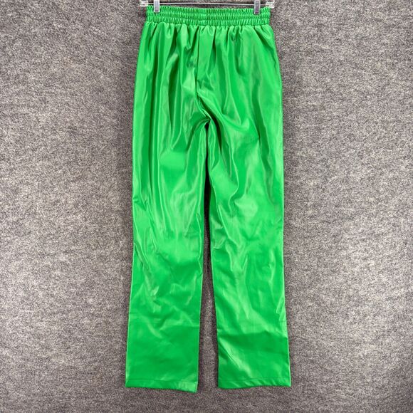 PRETTYLITTLETHING Pants Women 6 Green High Rise Drawstring Leather Flat Front - Picture 2 of 8